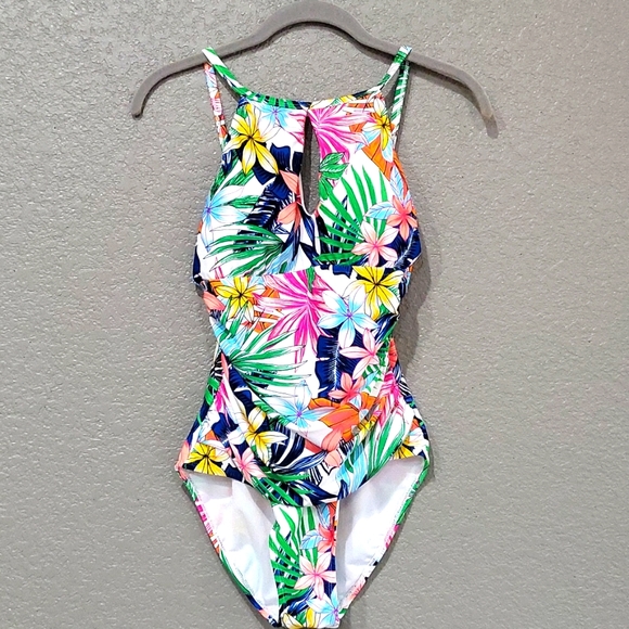 Ellen Tracy One piece Swimsuit swimwear Highneck tummy control padded bra size 8 - Picture 1 of 11